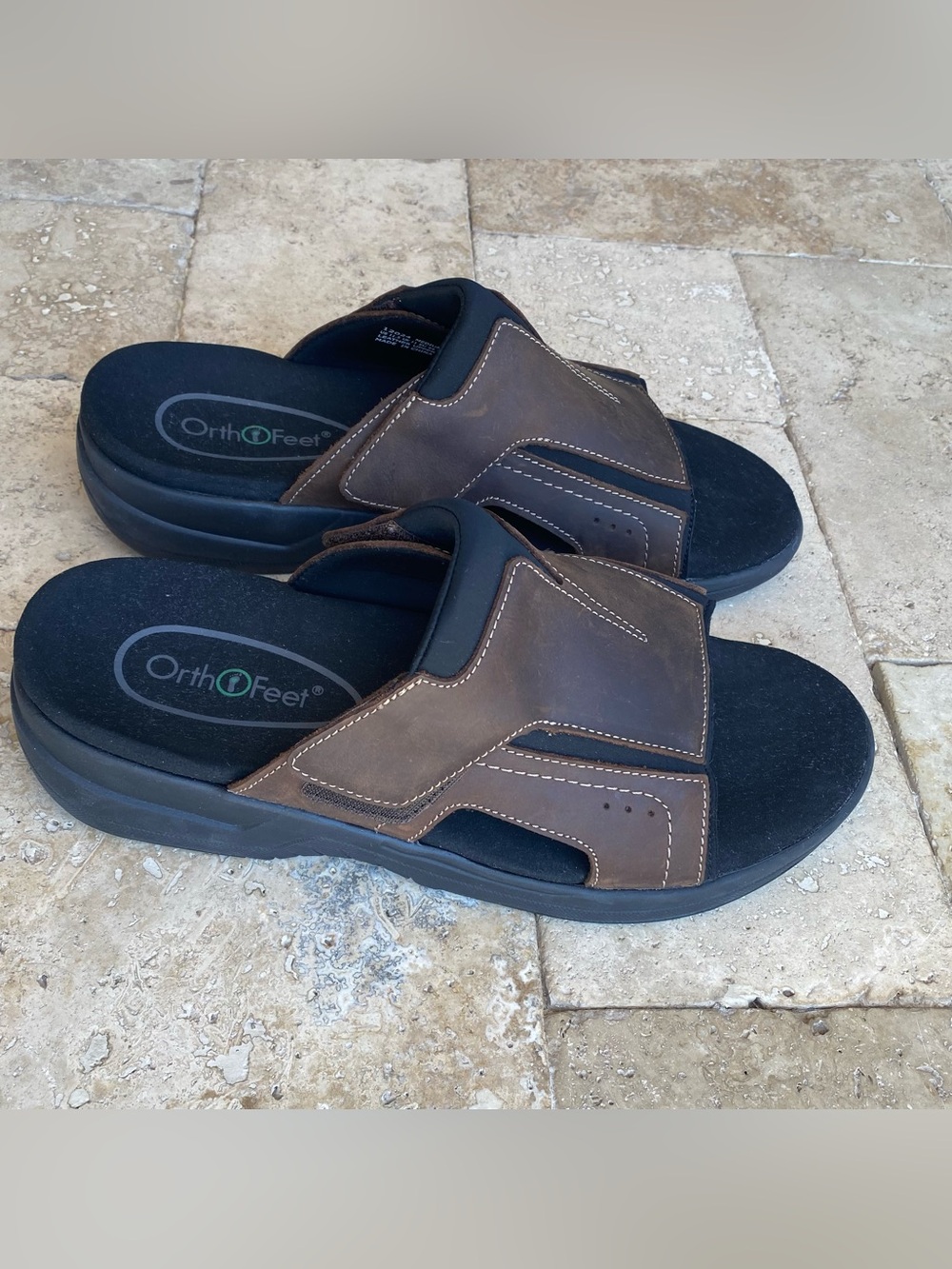 Men's ORTHOFEET Sarasota Slide Sandal Leather SZ 11 Brown For Pain Free Comfort